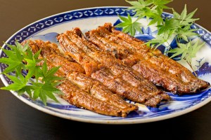 三河一色産うなぎの炭火焼 1.5尾　日本料理 小伴天　皿のせ